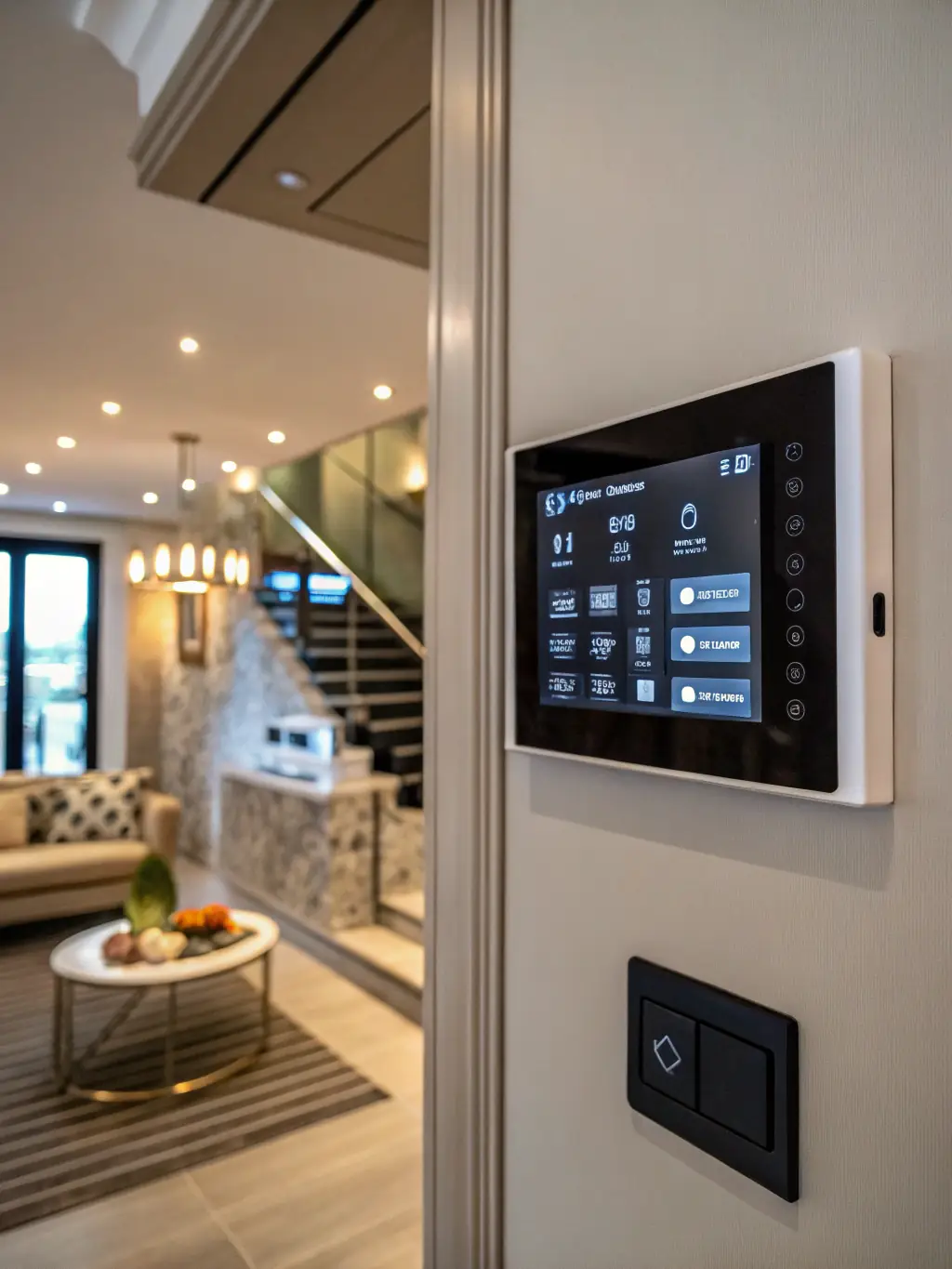 A high-resolution image of a state-of-the-art security system control panel, highlighting its user-friendly interface and advanced features.