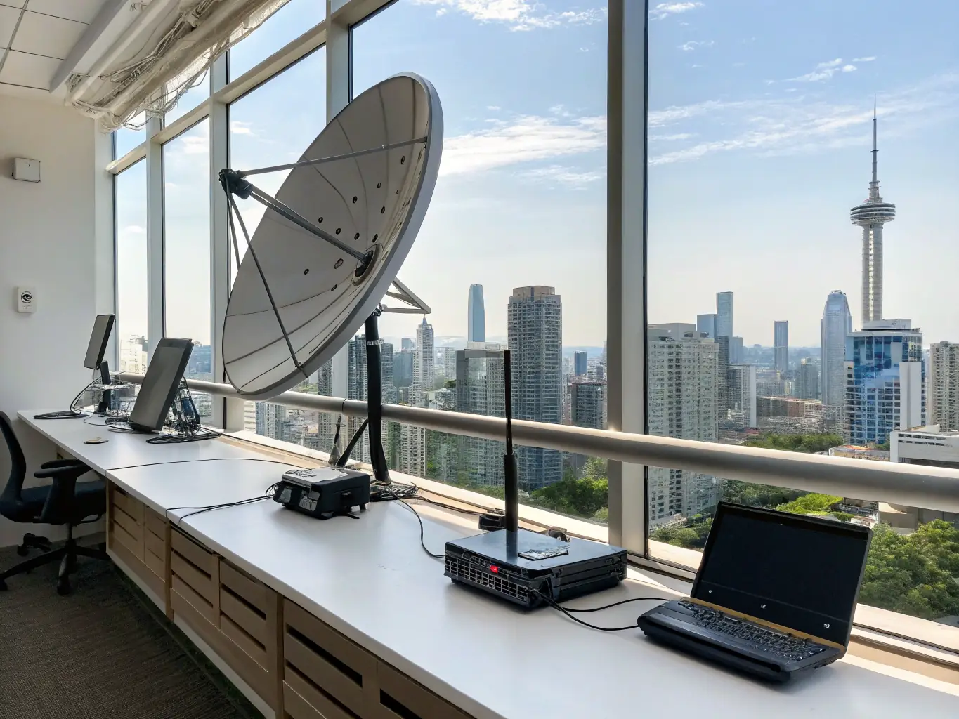 A robust WiFi network setup in a modern office, ensuring fast and secure internet connectivity.